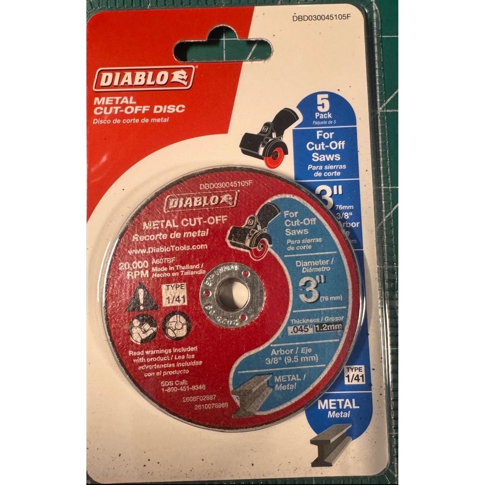 Diablo DBD030045105F Metal Bonded Cut-Off Discs, 3/8" Arbor 5 Pack, 3" Diameter